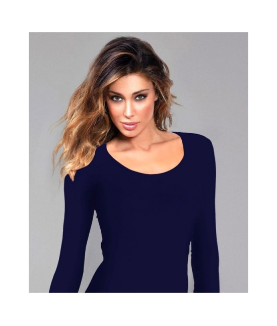 Maglia manica lunga con scollo tondo in cotone coprente elasticizzato - 4056 : Colore - Blue, Taglia - M