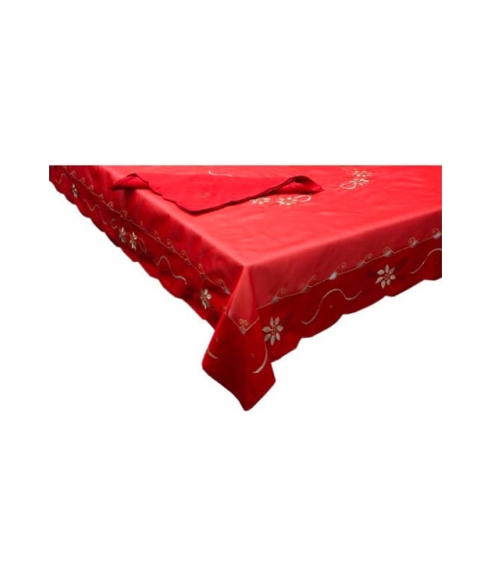 Tovaglia natalizia ricamata - w52-5326 : Colore - Rosso, Tessuto - Poliestere, Misura - Tondo 180 cm