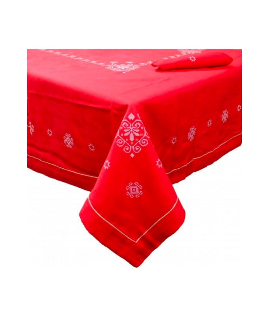 Centrotavola natalizio ricamato con punto croce : Colore - Rosso, Tessuto - Poliestere, Misura - 90x90 cm