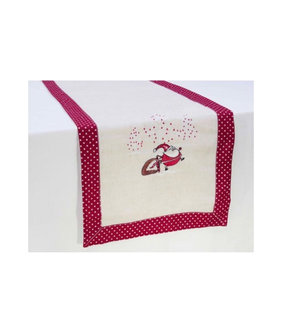 Runner natalizio in tela greggia con ricamo : Colore - Beige, Misura - 40x140 cm, Tessuto - Poliestere cotone