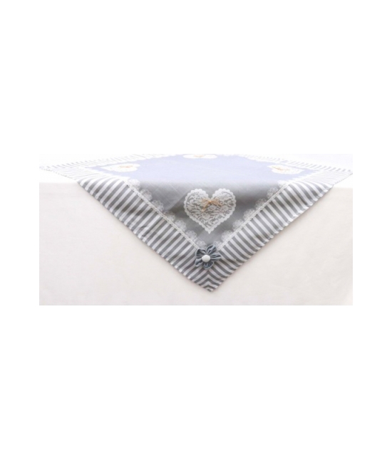 Centro stampato con passamaneria e applicazione : Colore - Grigio, Tessuto - Poliestere, Misura - 90x90 cm