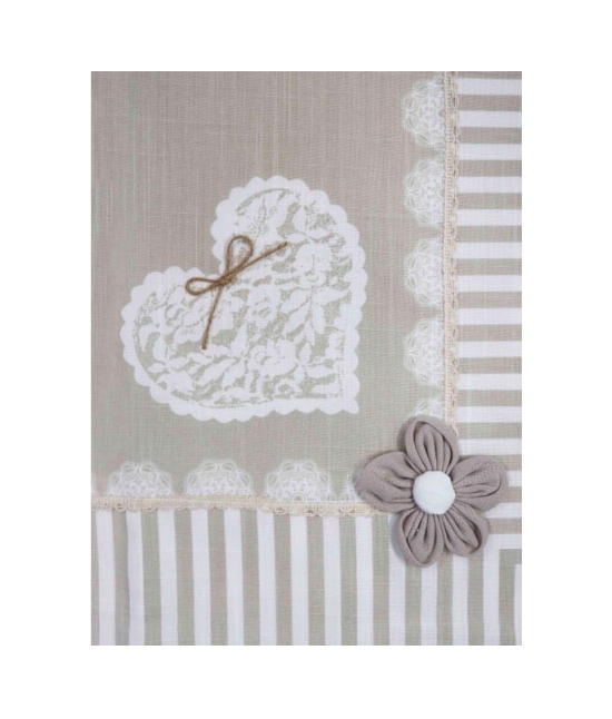 Centro stampato con passamaneria e applicazione : Colore - Beige, Tessuto - Poliestere, Misura - 90x90 cm