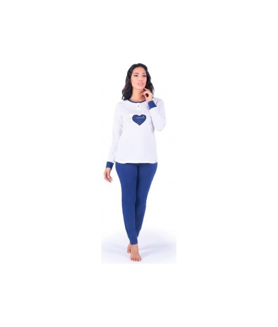 Pigiama con maniche e gambe lunghe stampato - w010 : Colore - Bianco, Taglia - S, Tessuto - Cotone