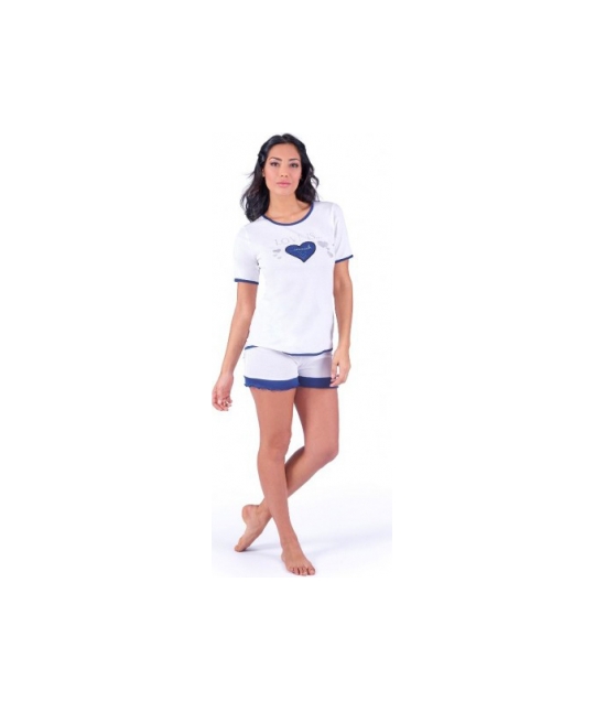 Pigiama con maglia maniche corte e shorts stampato - w012 : Colore - Bianco, Taglia - Xl, Tessuto - Cotone