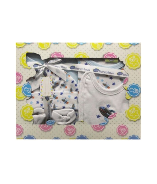 Completo neonato in gift box cappellino/bavetta/babbucce/body - pt018 : Colore - Blue, Tessuto - Cotone, Misura - Set neonato