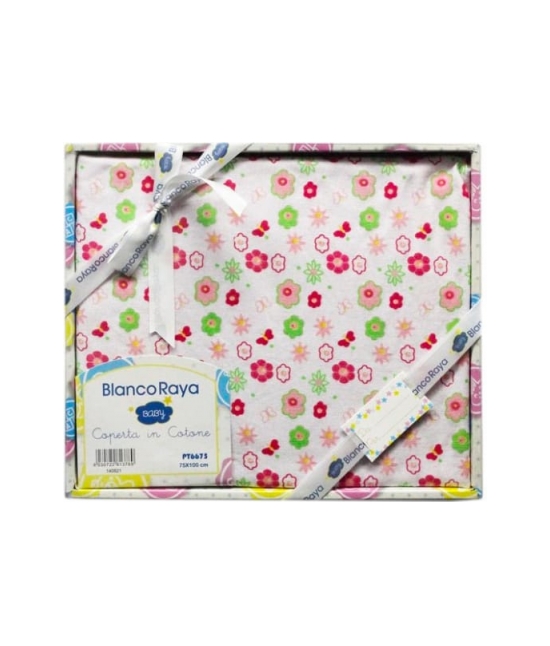 Copertina neonato in cotone per culla/carrozzina con stampa - pt6675 : Tessuto - Cotone, Misura - 75x100 cm, Variante - Fiore