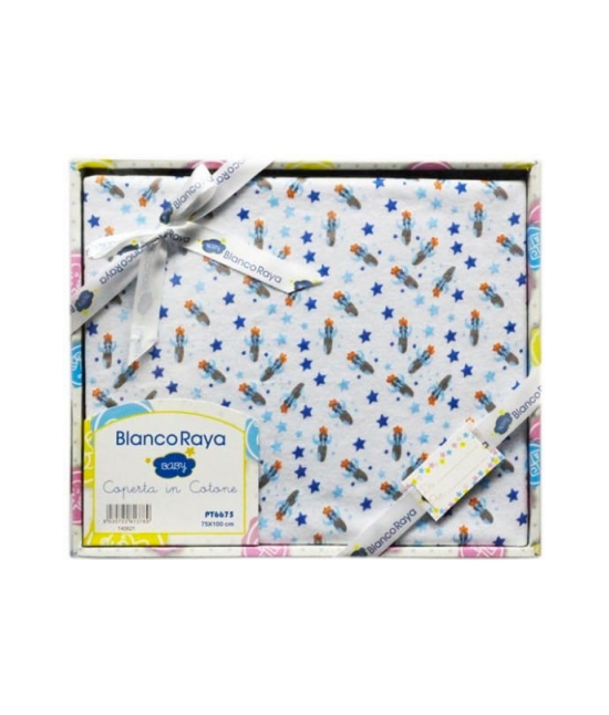 Copertina neonato in cotone per culla/carrozzina con stampa - pt6675 : Tessuto - Cotone, Misura - 75x100 cm, Variante - Razzo