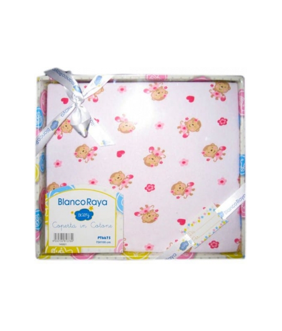 Copertina neonato in cotone per culla/carrozzina con stampa - pt6675 : Tessuto - Cotone, Variante - Scimmietta, Misura - 75x100 cm