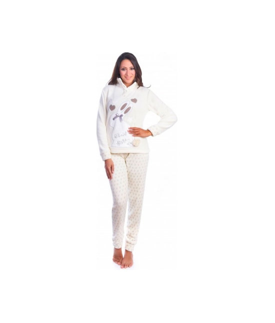Pigiama donna invernale in coral gamba e manica lunga - pt161215-1a : Colore - Beige, Taglia - M, Tessuto - Poliestere