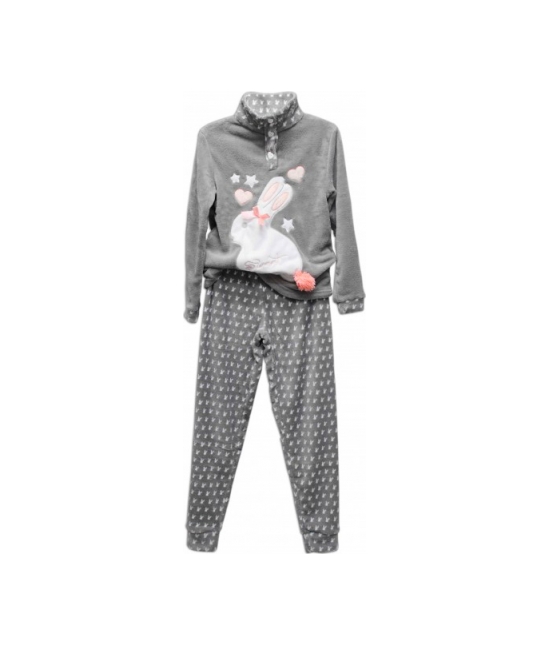Pigiama donna invernale in coral gamba e manica lunga - pt161215-1b : Colore - Grigio, Taglia - L, Tessuto - Cotone