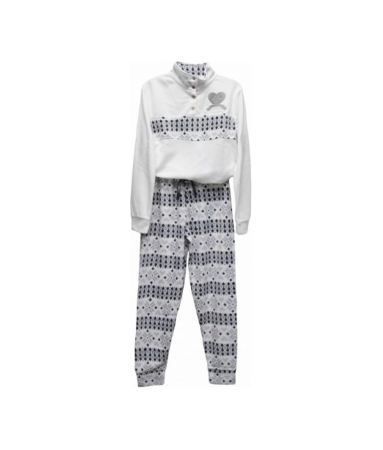Pigiama donna invernale in micropile gamba e manica lunga - pt161215-3a : Colore - Bianco, Taglia - M, Tessuto - Poliestere