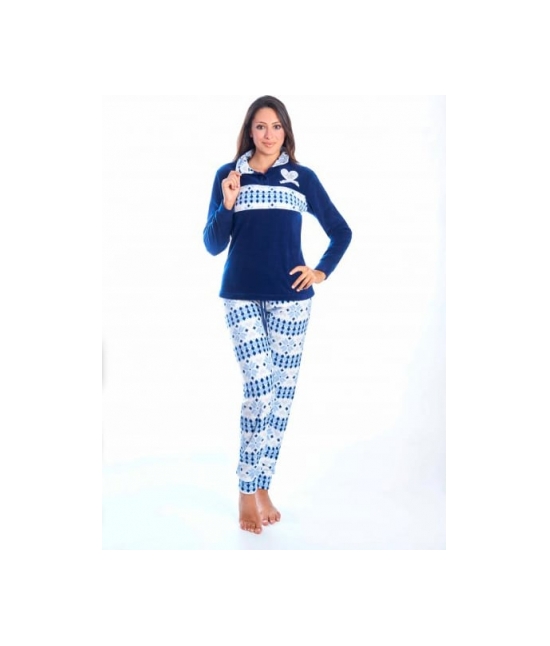 Pigiama donna invernale in micropile gamba e manica lunga - pt161215-3b : Taglia - Xl, Colore - Blue, Tessuto - Poliestere