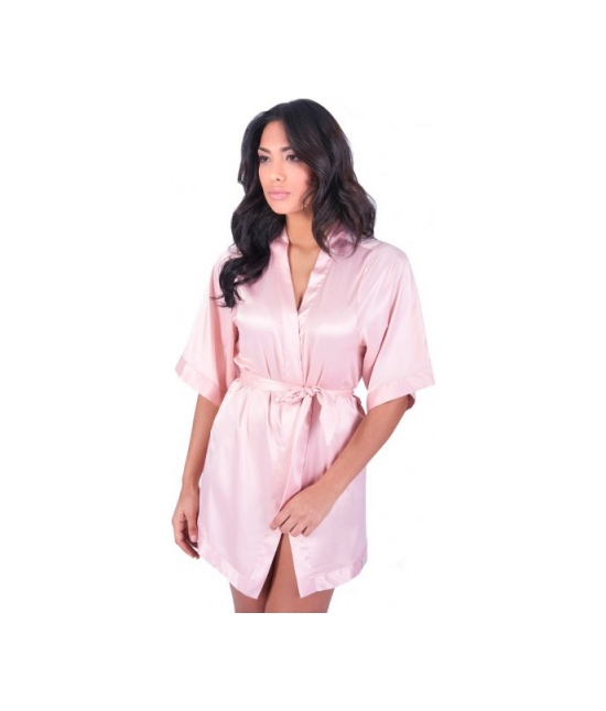 Vestaglia in raso modello kimono con cinturino tinta unita - kpt0921-1 : Colore - Rosa, Taglia - S, Tessuto - Poliestere