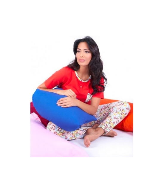 Blanco raya - Pigiama donna in cotone con maglia maniche corte e pantaloni gamba lunga stampato fantasia geometrica - w008.