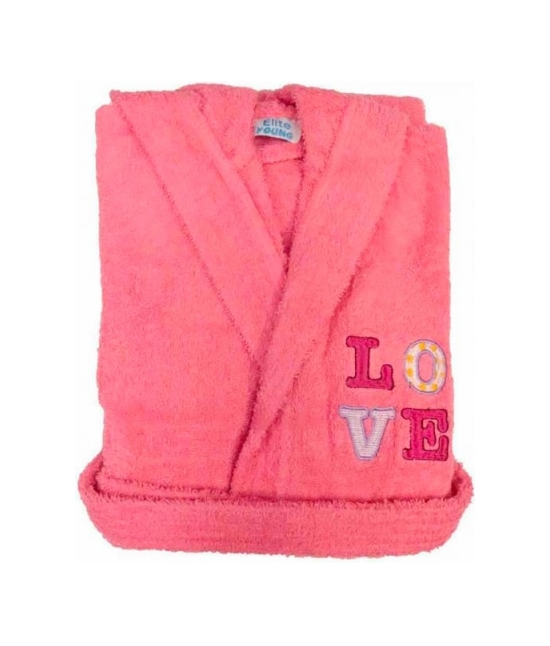 Accappatoio bambino in spugna con cappuccio e ricamo tinta unita - pakito : Colore - Rosa, Taglia - 3-4 anni, Tessuto - Cotone, Variante - Love
