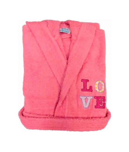 Accappatoio bambino in spugna con cappuccio e ricamo tinta unita - pakito : Colore - Rosa, Tessuto - Cotone, Taglia - 5-6 anni, Variante - Love