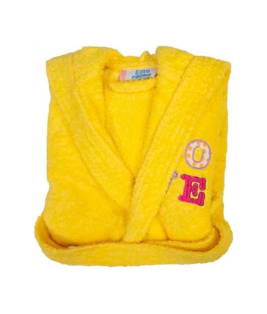 Accappatoio bambino in spugna con cappuccio e ricamo tinta unita - pakito : Colore - Giallo, Taglia - 13-14 anni, Tessuto - Cotone, Variante - Love