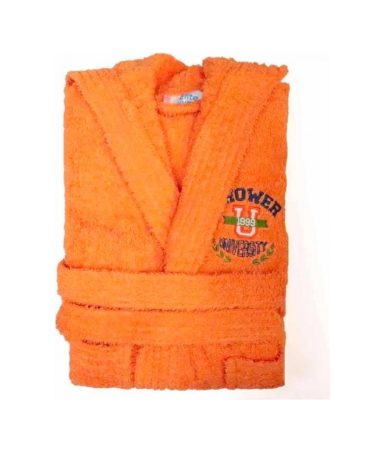 Accappatoio bambino in spugna con cappuccio e ricamo tinta unita - pakito : Colore - Arancio, Taglia - 3-4 anni, Tessuto - Cotone, Variante - Shower