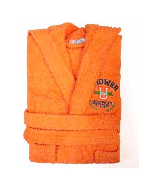 Accappatoio bambino in spugna con cappuccio e ricamo tinta unita - pakito : Colore - Arancio, Taglia - 11-12 anni, Tessuto - Cotone, Variante - Shower