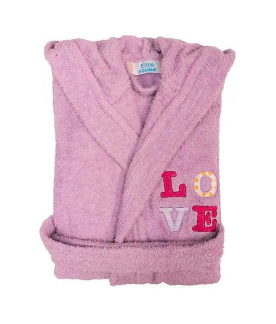 Accappatoio bambino in spugna con cappuccio e ricamo tinta unita - pakito : Taglia - 3-4 anni, Tessuto - Cotone, Colore - Viola, Variante - Love