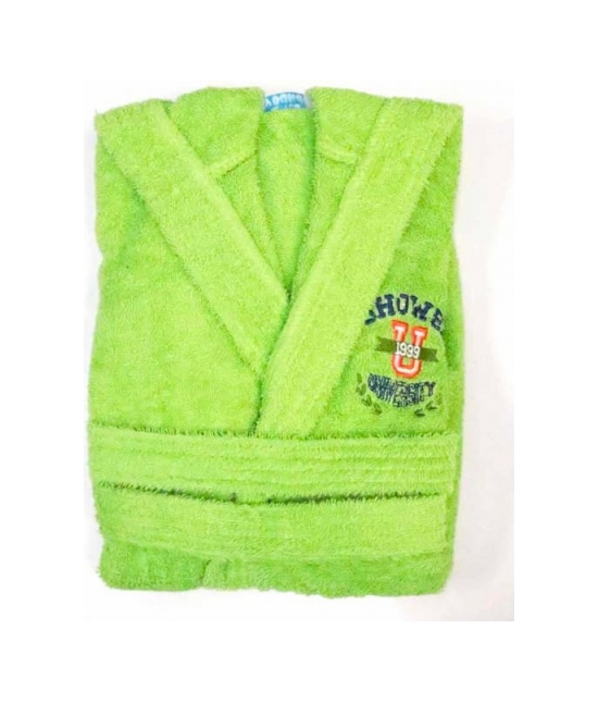 Accappatoio bambino in spugna con cappuccio e ricamo tinta unita - pakito : Taglia - 9-10 anni, Tessuto - Cotone, Colore - Verde mela, Variante - Shower