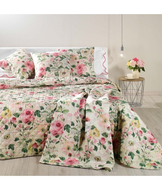 Caleffi - Trapunta primaverile con stampa digitale e imbottitura slim in fibra anallergica : rosa tea.