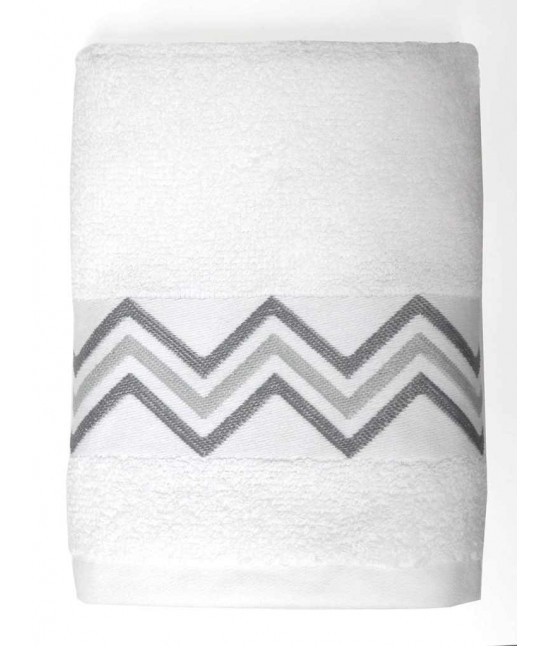 Set asciugamani bagno 1+1 in spugna con cesello jacquard ricamato - chevron : Colore - Bianco, Misura - Set asc. 1+1