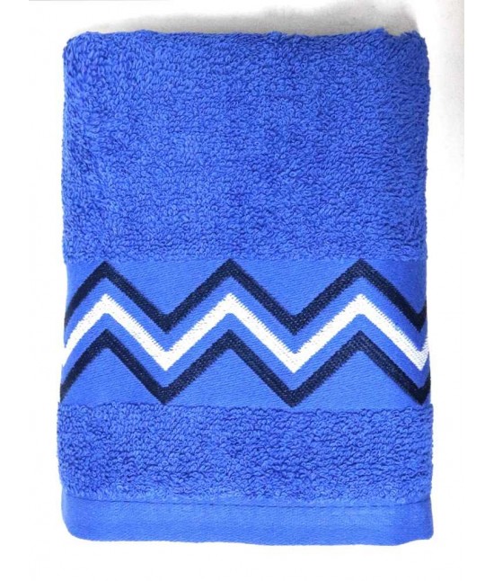 Set asciugamani bagno 1+1 in spugna con cesello jacquard ricamato - chevron : Colore - Blue, Misura - Set asc. 1+1