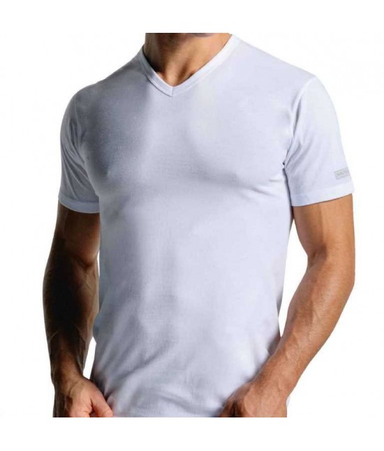 Confezione 3 maglie uomo scollo a v mezza manica in cotne felpato - corpo 112. : Colore - Bianco, Taglia - 5