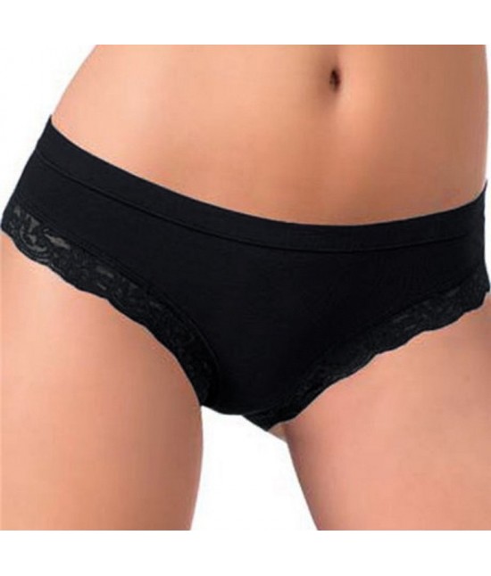 Slip donna in cotone modal con inserti in pizzo - slip 518 : Taglia - 4, Colore - Nero