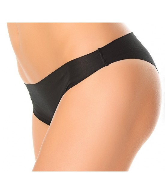 Slip brasiliana donna in cotone elasticizzato taglio laser effetto invisibile - 8001. : Taglia - 2, Colore - Nero