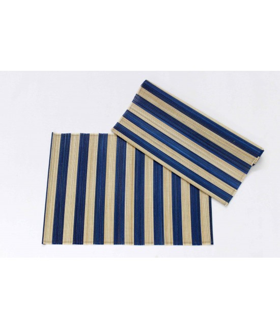 Runner tavola in bambu' fantasia righe - do2603s. : Colore - Blue, Misura - 40x140 cm, Tessuto - Legno