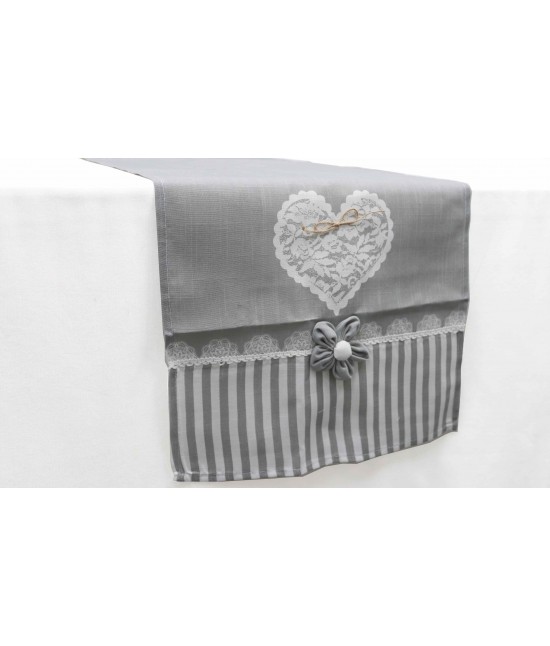 Runner tavola stampato con passamaneria e applicazione - sd170211. : Colore - Grigio, Tessuto - Poliestere, Misura - 40x140 cm