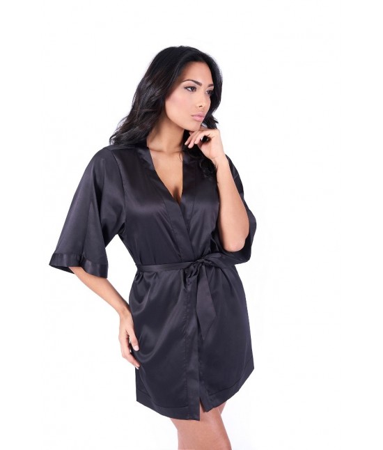 Vestaglia donna in raso modello kimono con cinturino tinta unita - kpt0921-1. : Taglia - Xl, Tessuto - Poliestere, Colore - Nero