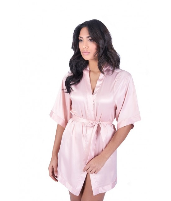 Vestaglia donna in raso modello kimono con cinturino tinta unita - kpt0921-1. : Colore - Rosa, Taglia - L, Tessuto - Poliestere