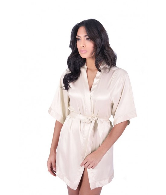 Vestaglia donna in raso modello kimono con cinturino tinta unita - kpt0921-1. : Colore - Beige, Taglia - Xl, Tessuto - Poliestere