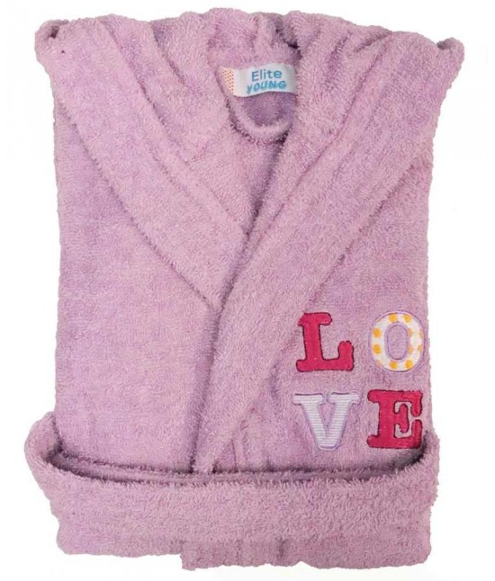 Accappatoio bambino in spugna con cappuccio e ricamo tinta unita - pakito : Taglia - 9-10 anni, Tessuto - Cotone, Colore - Viola, Variante - Love