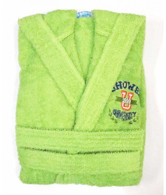 Accappatoio bambino in spugna con cappuccio e ricamo tinta unita - pakito : Taglia - 9-10 anni, Tessuto - Cotone, Colore - Verde mela, Variante - Shower