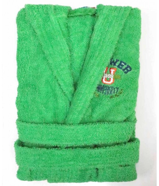 Accappatoio bambino in spugna con cappuccio e ricamo tinta unita - pakito : Colore - Verde, Tessuto - Cotone, Taglia - 5-6 anni, Variante - Shower