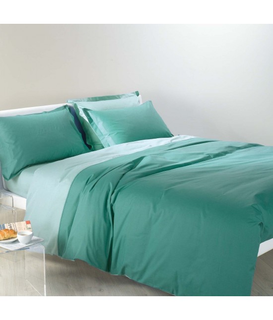 Completo lenzuola in 100% cotone tinta unita composto da sopra + sotto con angoli + federa - bicolor : Misura - Singolo, Colore - Anice
