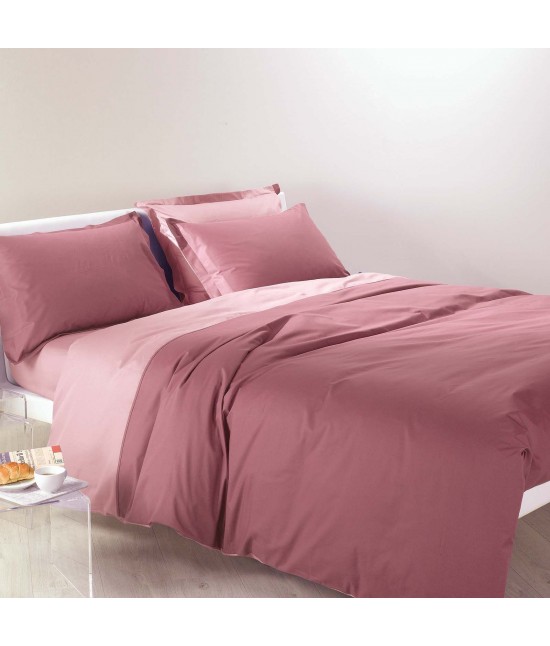 Completo lenzuola in 100% cotone tinta unita composto da sopra + sotto con angoli + federa - bicolor : Misura - Singolo, Colore - Rosa