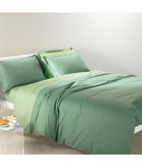 Completo lenzuola in 100% cotone tinta unita composto da sopra + sotto con angoli + federa - bicolor : Misura - Singolo, Colore - Verde