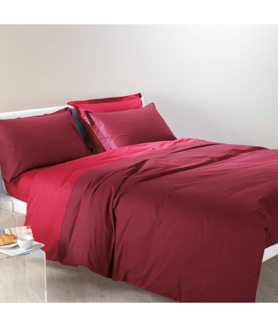 Completo lenzuola in 100% cotone tinta unita composto da sopra + sotto con angoli + federa - bicolor : Colore - Rosso, Misura - 1 piazza e mezza