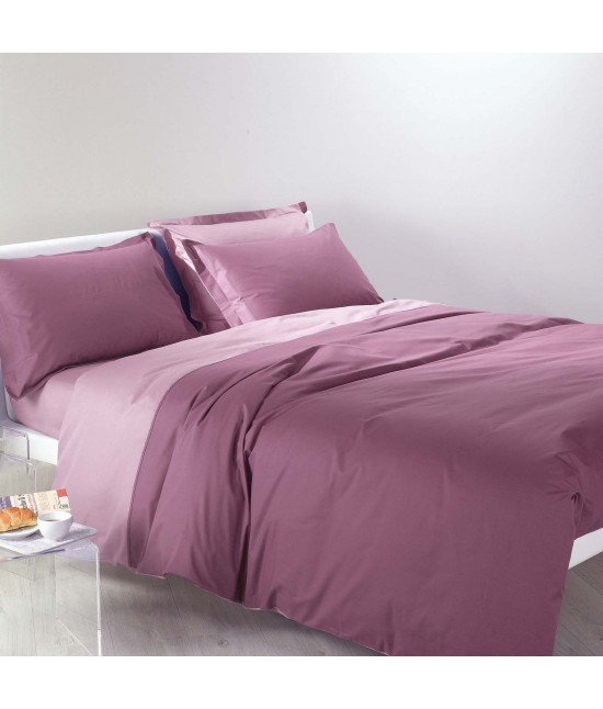 Completo lenzuola in 100% cotone tinta unita composto da sopra + sotto con angoli + federa - bicolor : Misura - 1 piazza e mezza, Colore - Orchidea