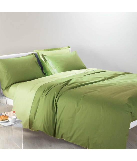 Completo lenzuola in 100% cotone tinta unita composto da sopra + sotto con angoli + federa - bicolor : Misura - Matrimoniale, Colore - Verde