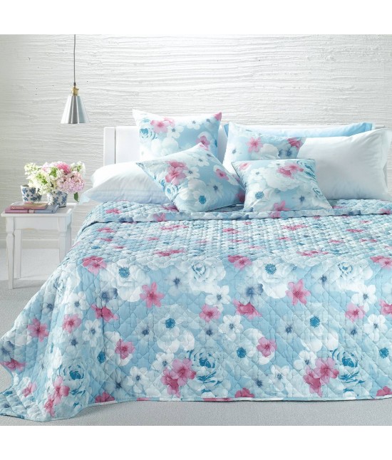 Trapunta primaverile con imbottitura slim in fibra anallergica di poliestere - petali. : Misura - Matrimoniale, Colore - Azzurro