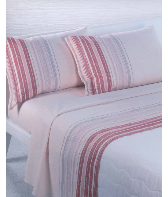 Completo lenzuola in 100% cotone stampato composto da sopra + sotto con angoli + federa - kilt. : Misura - 1 piazza e mezza, Colore - Corallo