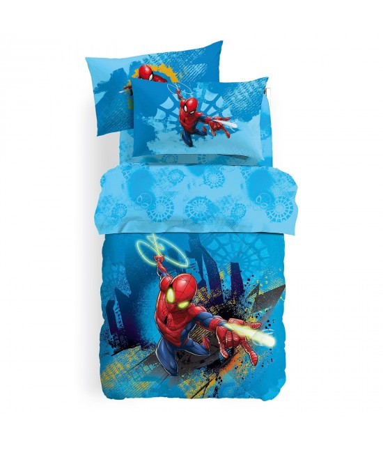 Caleffi - Trapunta invernale con stampa fluorescente in 100% cotone con imbottitura anallergica in fibra di poliestere - spider-man fluo.