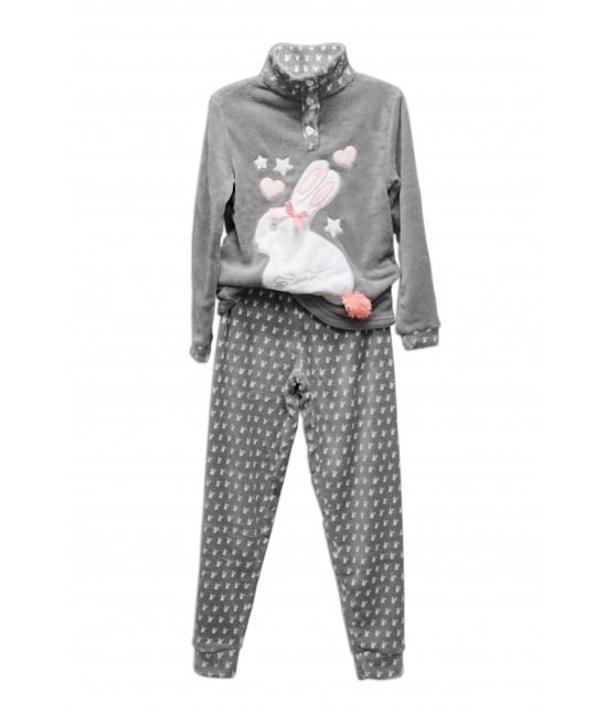 Pigiama donna invernale in coral gamba e manica lunga - pt161215-1b : Colore prodotto - Grigio, Taglia - Xl, Tessuto - Cotone