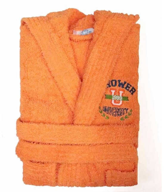 Accappatoio bambino in spugna con cappuccio e ricamo tinta unita - pakito : Colore prodotto - Arancio, Taglia - 3-4 anni, Tessuto - Cotone, Variante - Shower